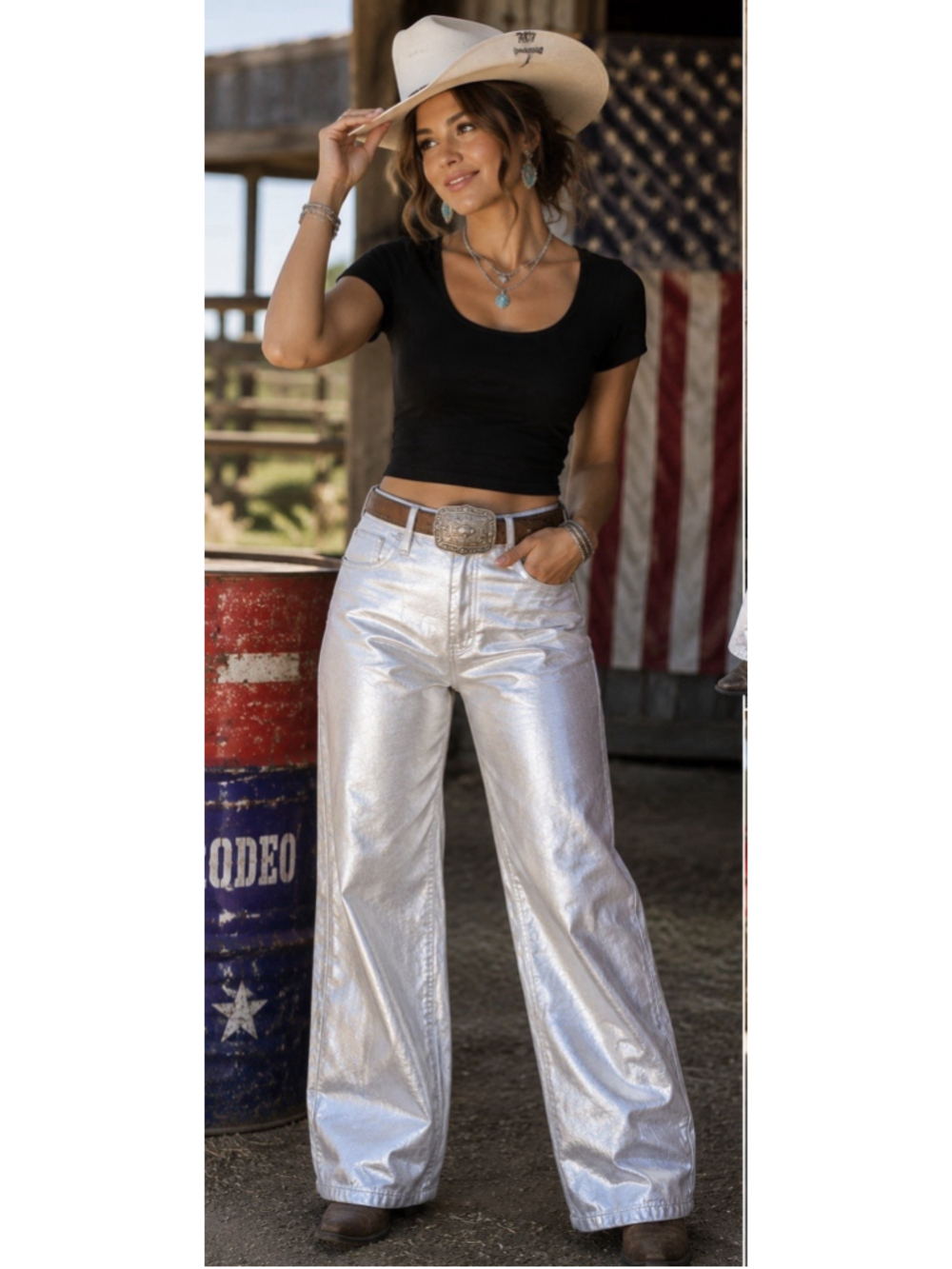NWT Old Navy Girls Size 18 Silver Metallic Baggy Wide Leg Jeans Adjustable Waist